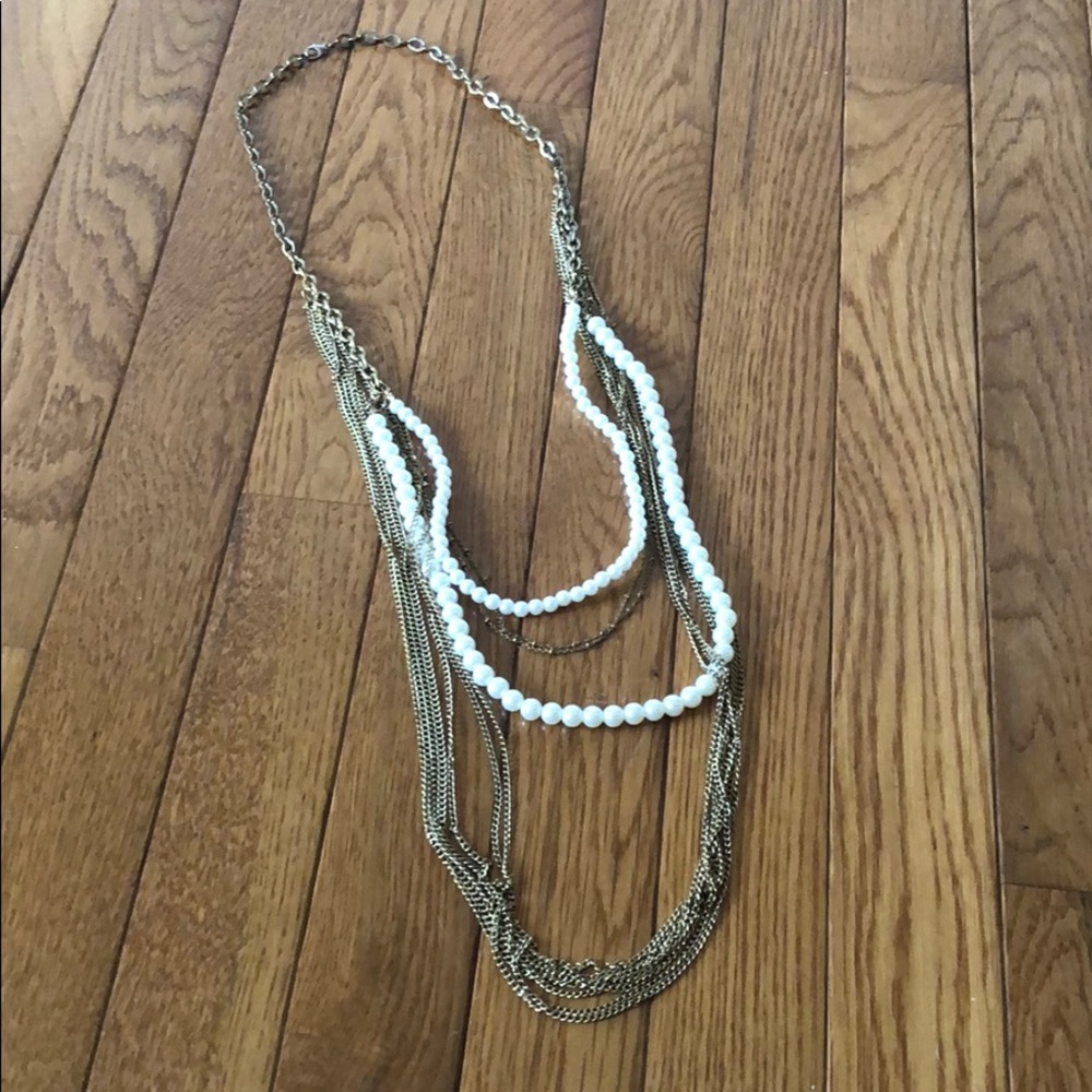 Pearl and gold chain long necklace